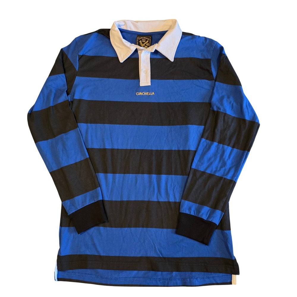 Coachella Empire Polo Club Blue Black Striped Rugby Shirt Long Sleeve Medium
